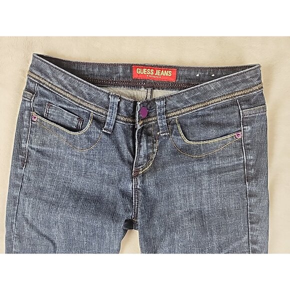 Vintage Guess Jeans Womens Boot Cut Blue Denim Purple Button size 26 Y2K - Picture 2 of 12